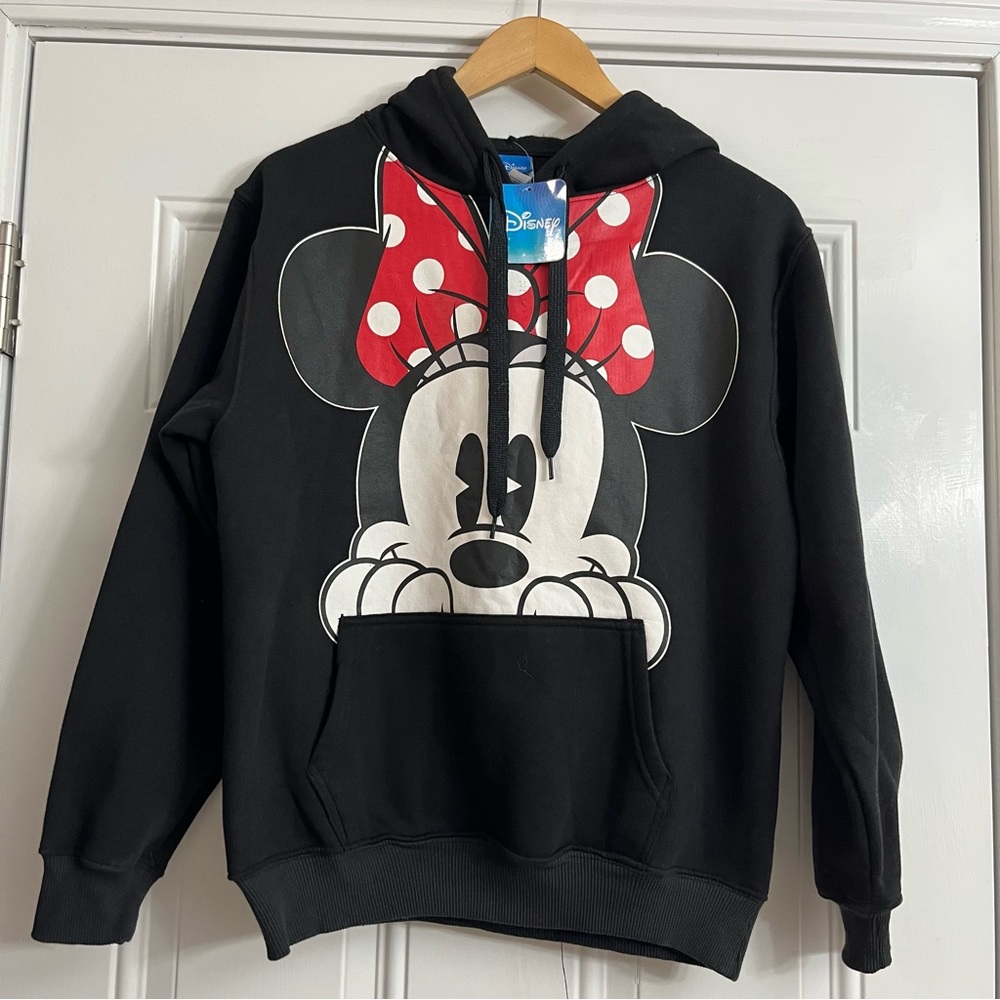 NWT Minnie Mouse Hoodie Peeking Pullover Hoodie Black Disney Girls Size 4/6